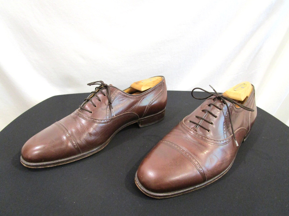 VTG Bally Italy Brown Leather Cap Toe Oxfords Dress Shoes Men Sz 10